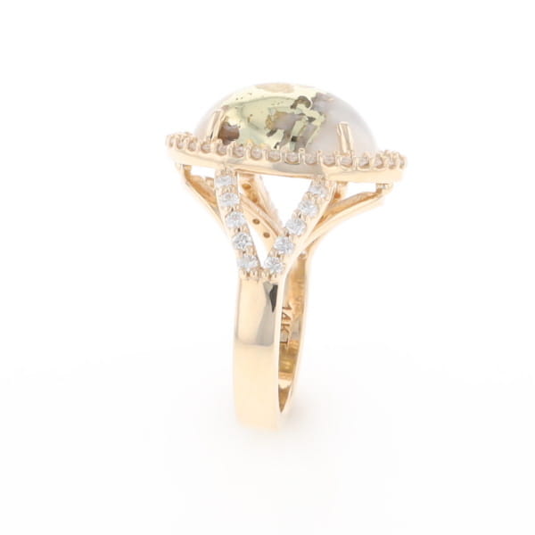 Gold Quartz Ring Oval Cabochon 0.65ctw Round Diamonds Halo