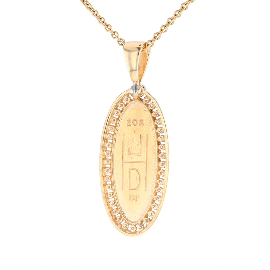 Gold Quartz Necklace .54ctw Halo Diamond Oval Inlaid Pendant