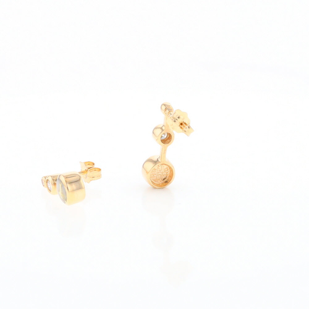 Gold Quartz Round Inlay with Diamond Accents Stud Earrings G2