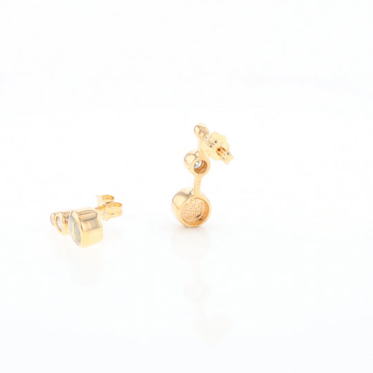 Gold Quartz Round Inlay with Diamond Accents Stud Earrings G2