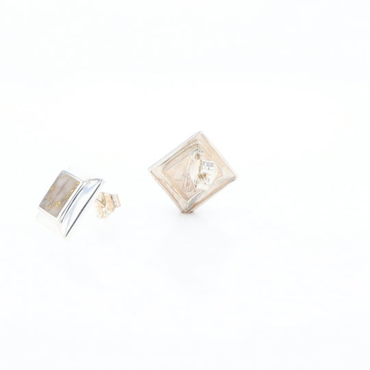 Sterling Silver Gold Quartz Inlaid Square Stud Earrings - G3