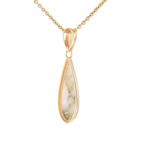 Gold Quartz Pendant Tear Drop Inlaid Design G2