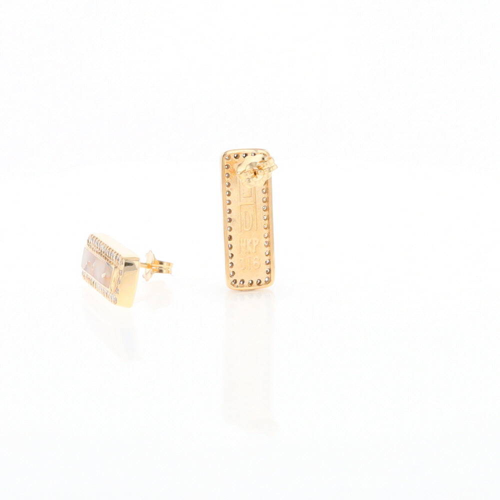 Gold Quartz Earrings Rectangle Inlaid with .50ctw Round Diamonds Halo Design - G2