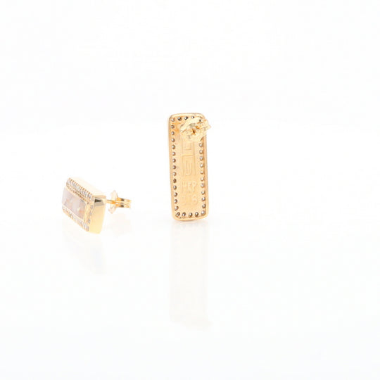 Gold Quartz Earrings Rectangle Inlaid with .50ctw Round Diamonds Halo Design - G2