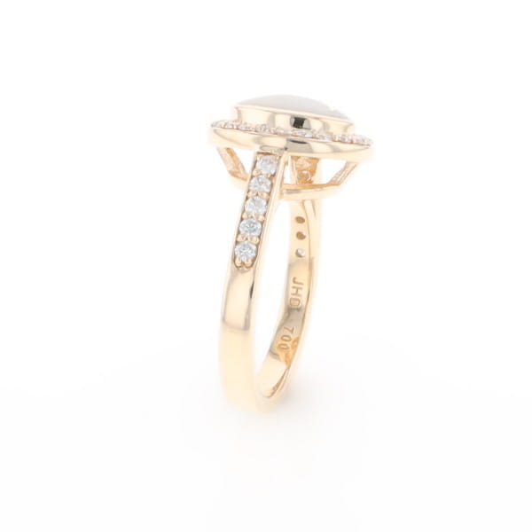 Oval Gold Quartz Inlaid Ring with 0.65ctw Diamond Halo