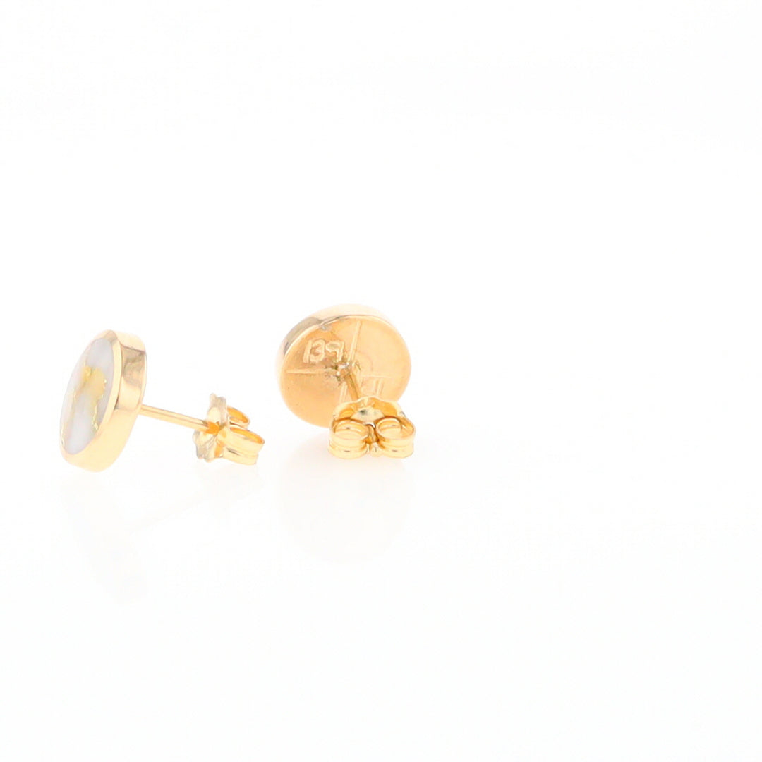 Gold Quartz Earrings 9mm Round Inlaid Studs - G2