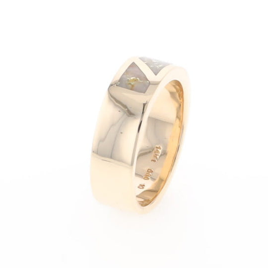 Gold Quartz Ring, 3 Section Inlaid Design