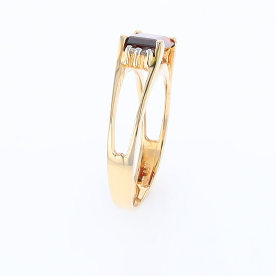 Emerald Cut Garnet Ring with Diamond Accents