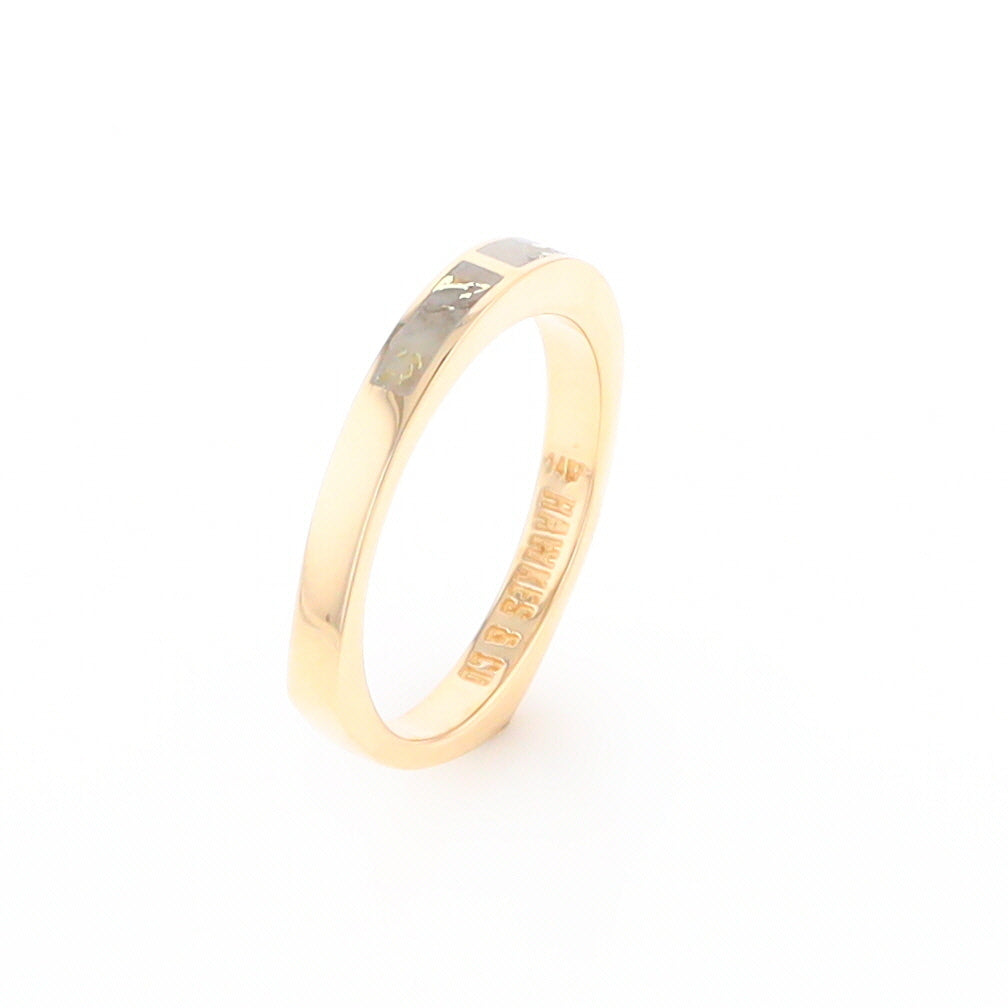 Gold Quartz Ring 3 Rectangle Section Inlaid Band