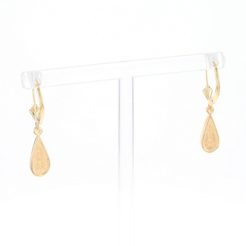 Gold Quartz Earrings Tear Drop Inlaid Lever Backs