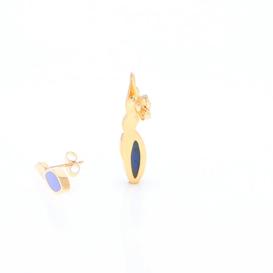 Marquise Lapis Swirl Design Inlaid Earrings