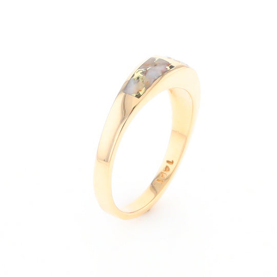 Gold Quartz Ring Double Sided Inlaid with a .61ct Round Diamond