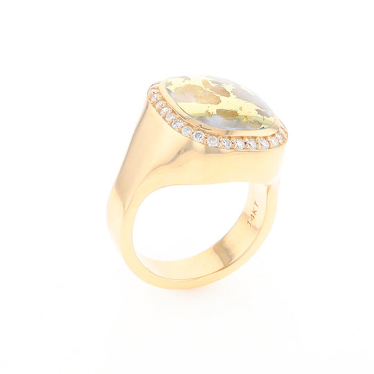 Gold Quartz Cushion Inlaid Men's Ring with Diamond Halo