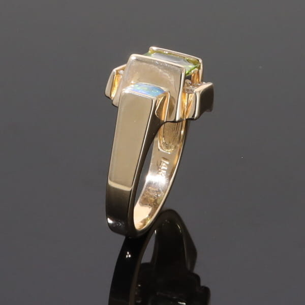 Opal Rings 2 Square Inlaid Peridot with 0.24ctw Diamonds