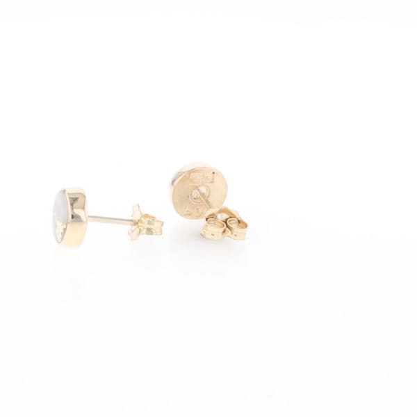 Gold Quartz Earrings Round Inlaid Studs
