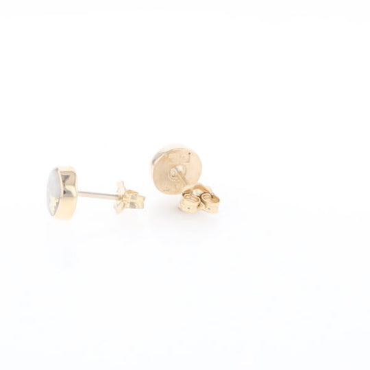 Gold Quartz Earrings Round Inlaid Studs
