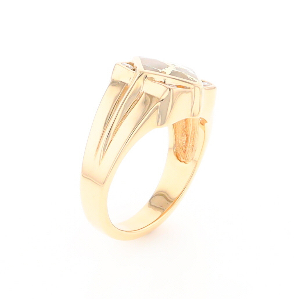 Gold Quartz Mens Ring with Diamond Accents