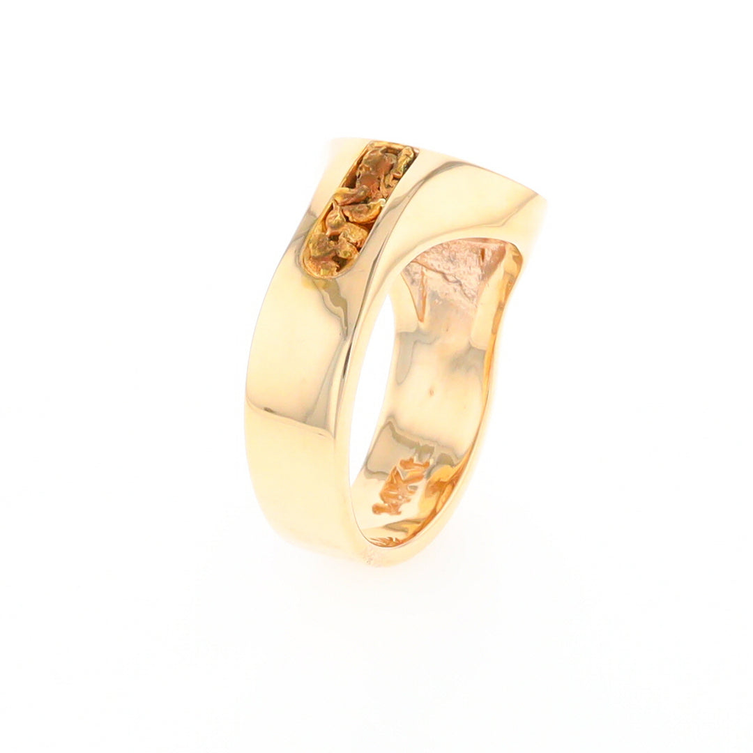 Oval Gold Quartz Inlaid Ring with Natural Gold Nuggets G2 Quality