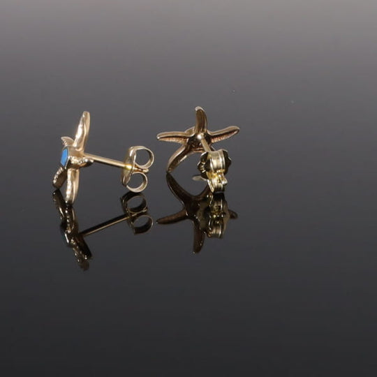 Opal Earrings Inlaid Realistic Star Fish Design Studs