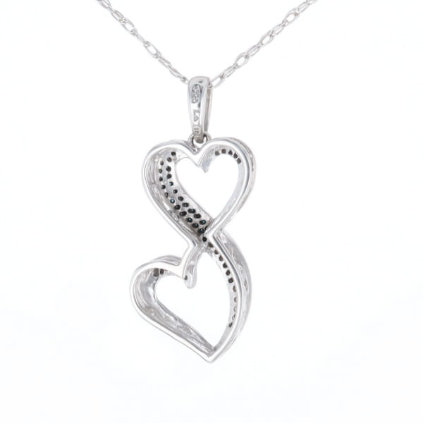 Blue and White Diamond Double Open Heart Pendant with 16" Singapore Chain