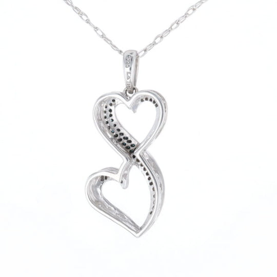 Blue and White Diamond Double Open Heart Pendant with 16" Singapore Chain
