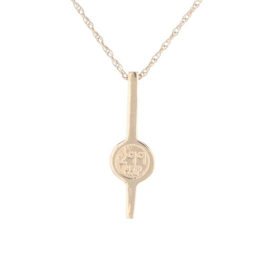 Gold Quartz Necklace Bar Design Round Fine Quality Inlaid Pendant