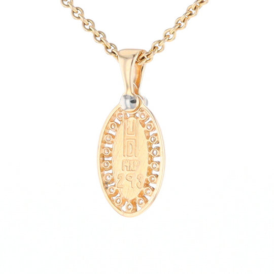 Gold Quartz Pendant Oval Inlaid with .22ctw Round Diamonds Halo