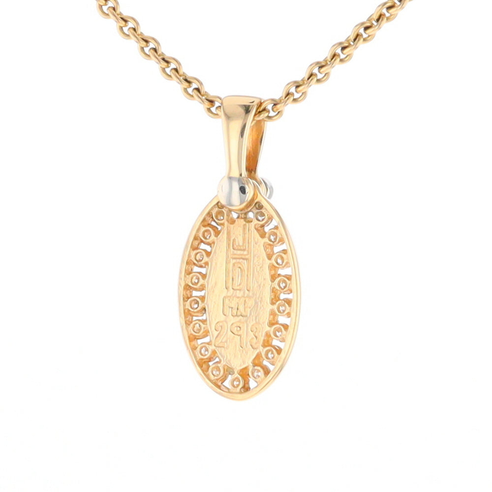 Gold Quartz Pendant Oval Inlaid with .22ctw Round Diamonds Halo