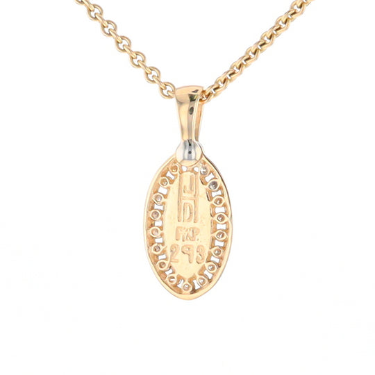 Gold Quartz Pendant Oval Inlaid with .22ctw Round Diamonds Halo