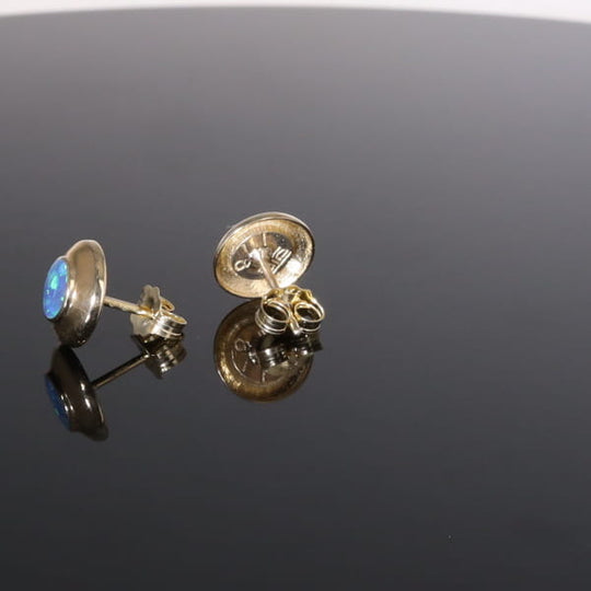 Opal Earrings Round Inlaid Design Studs
