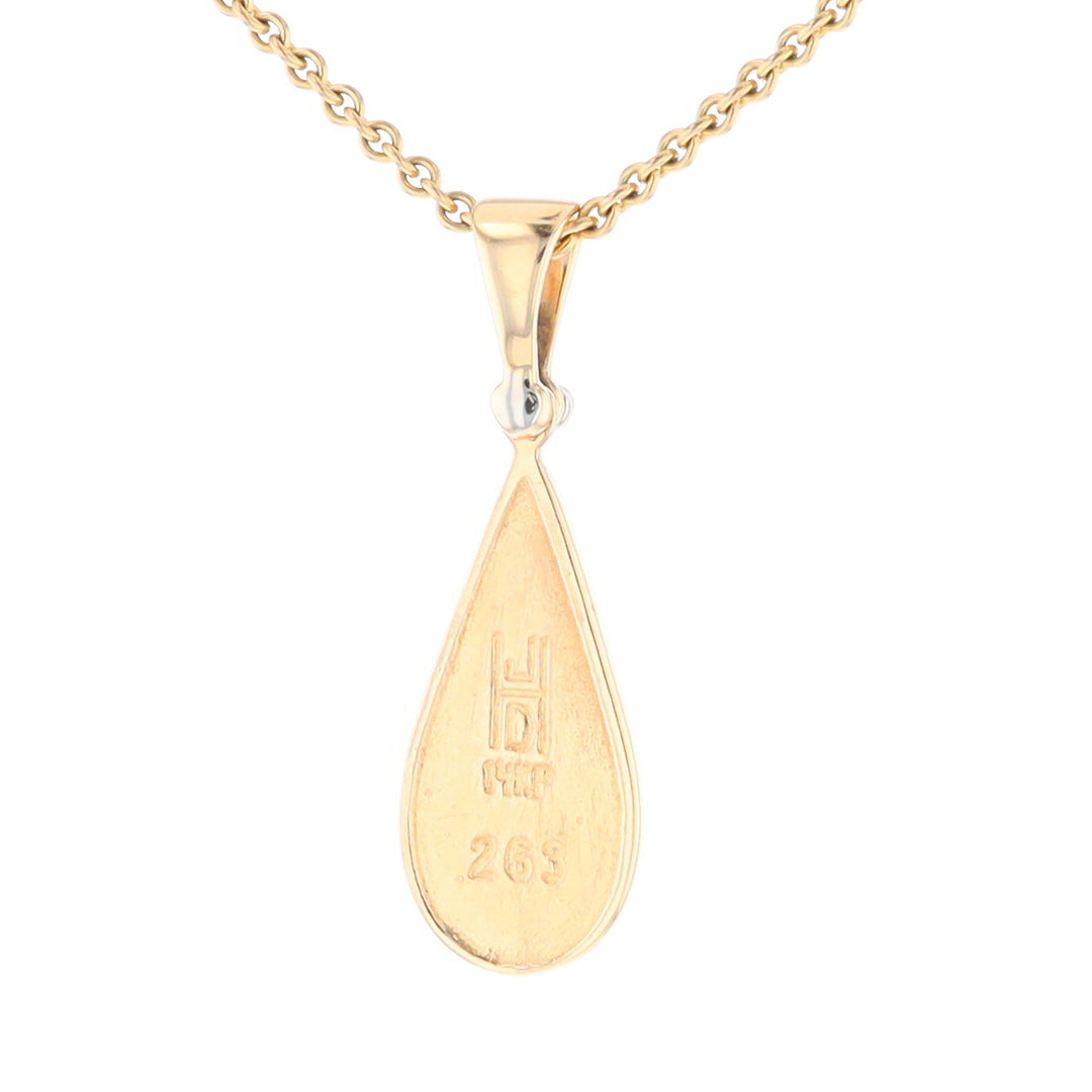 Gold Quartz Necklace Tear Drop Inlaid Pendant with .02ct Diamond