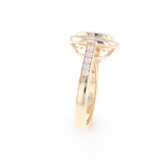 Rectangular Gold Quartz Inlaid Ring with 0.65ctw Diamond Halo