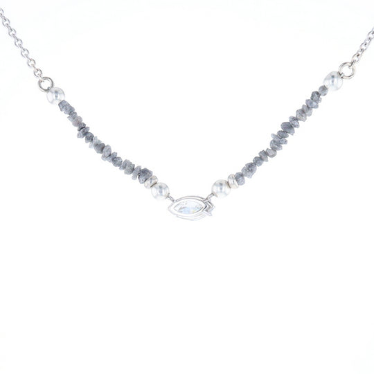 Marquise Diamond Necklace with Rough Diamond Beads