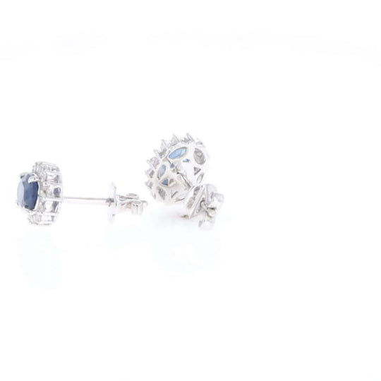Oval Blue Sapphire Earrings With Halo