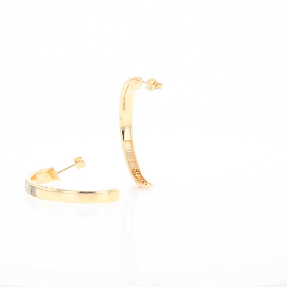 Gold Quartz Hoop Earrings 3 Section Inlaid Design G2