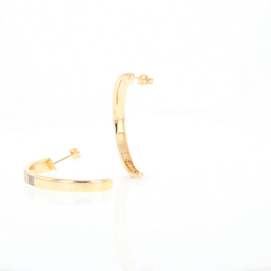 Gold Quartz Hoop Earrings 3 Section Inlaid Design G2