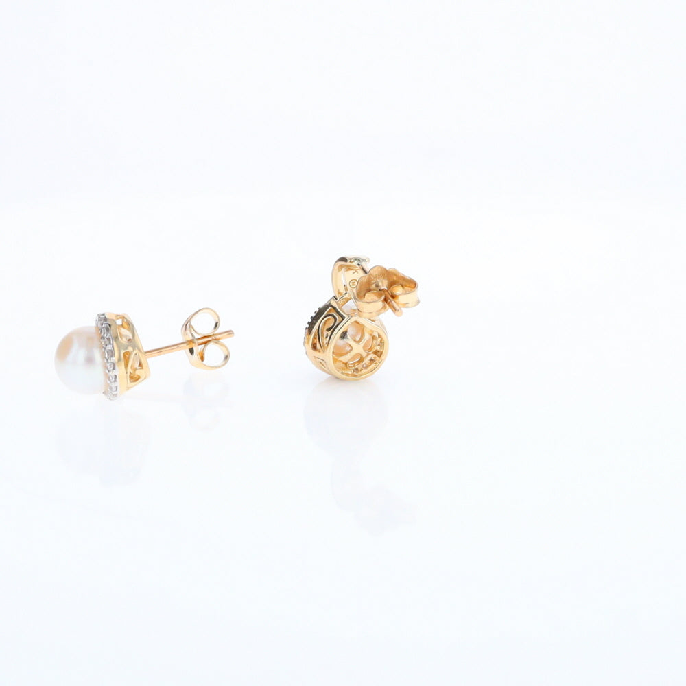 Pearl Drop Earrings with Diamond Halos