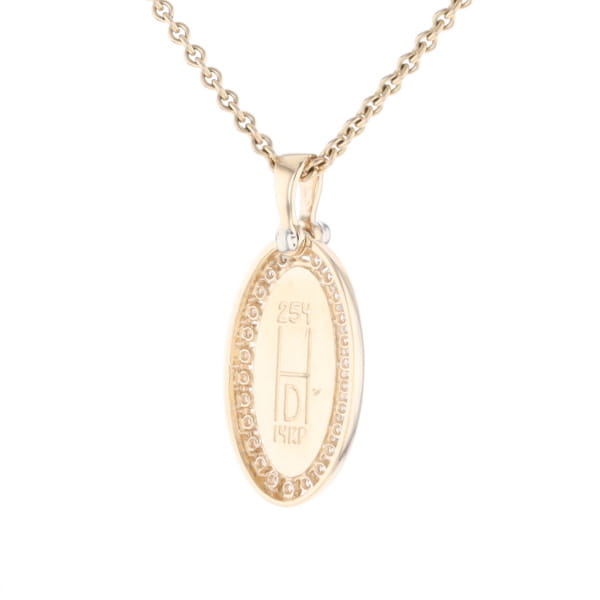 Gold Quartz Necklace .37ctw Halo Diamond Oval Inlaid Pendant