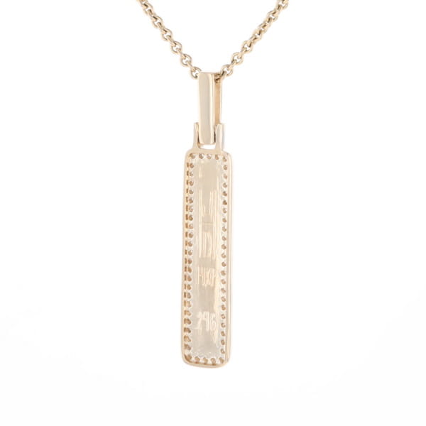 Gold Quartz Necklace, Rectangle Inlaid, .27ctw Diamond Halo Pendant