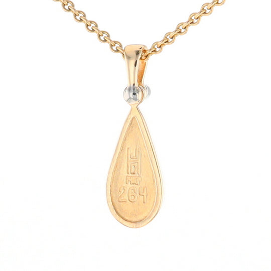 Gold Quartz Necklace Tear Drop Inlaid Pendant with .02ct Diamond