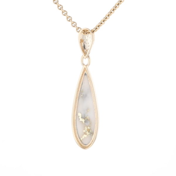 Gold Quartz Pendant Tear Drop Inlaid Design G1