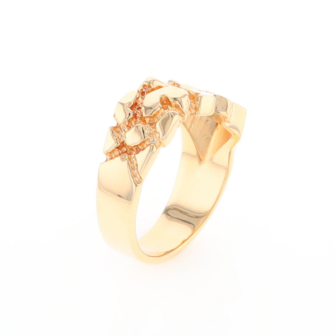 Gold Quartz Ring Diamond Shape Inlay Nugget Design Band