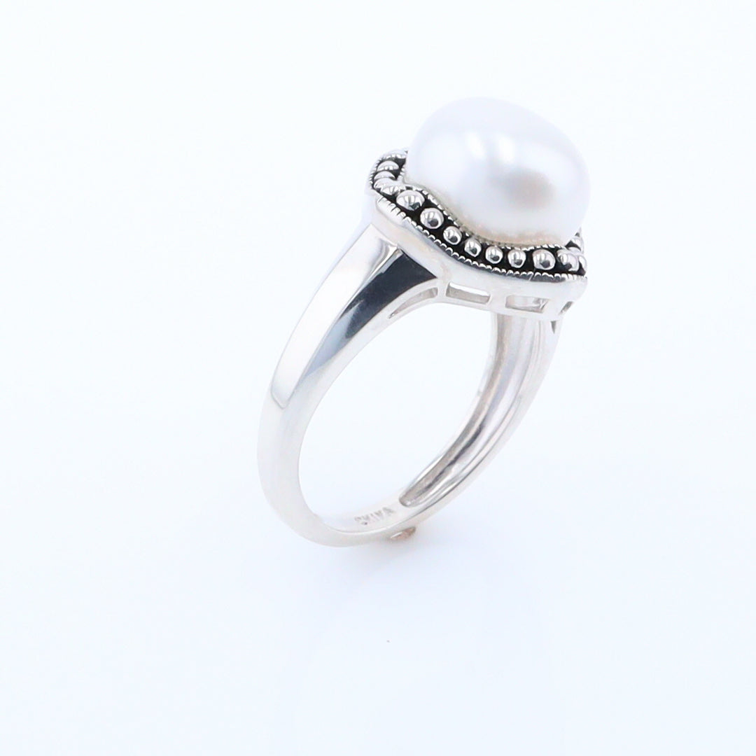 Pearl with Milgrain Halo Ring