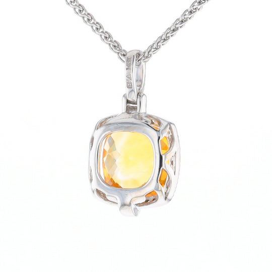 Checkered Citrine Diamond Halo Pendant