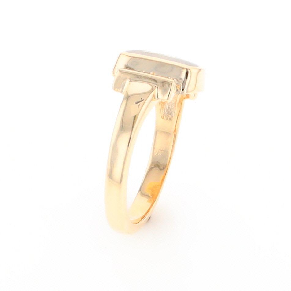 Gold Quartz Ring Oval Inlaid Design with .24ctw Round Diamonds