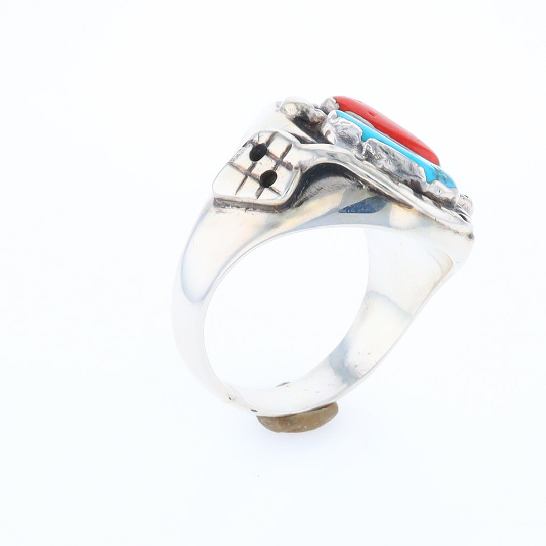 Coral and Turquoise Native Snake Ring