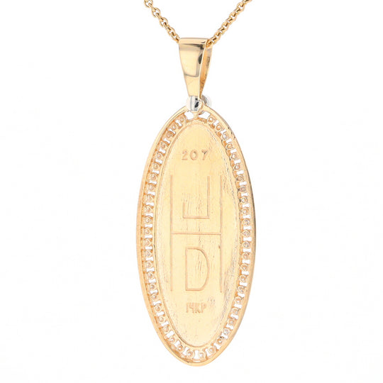 Gold Quartz Necklace 0.96ctw Halo Diamond Oval Inlaid Pendant