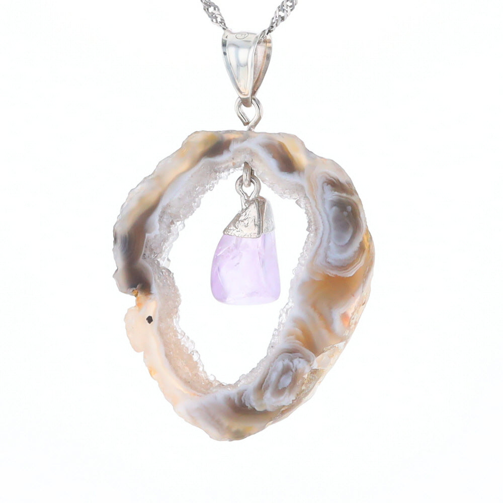 Druzy Quartz With Dangling Amethyst Pendant