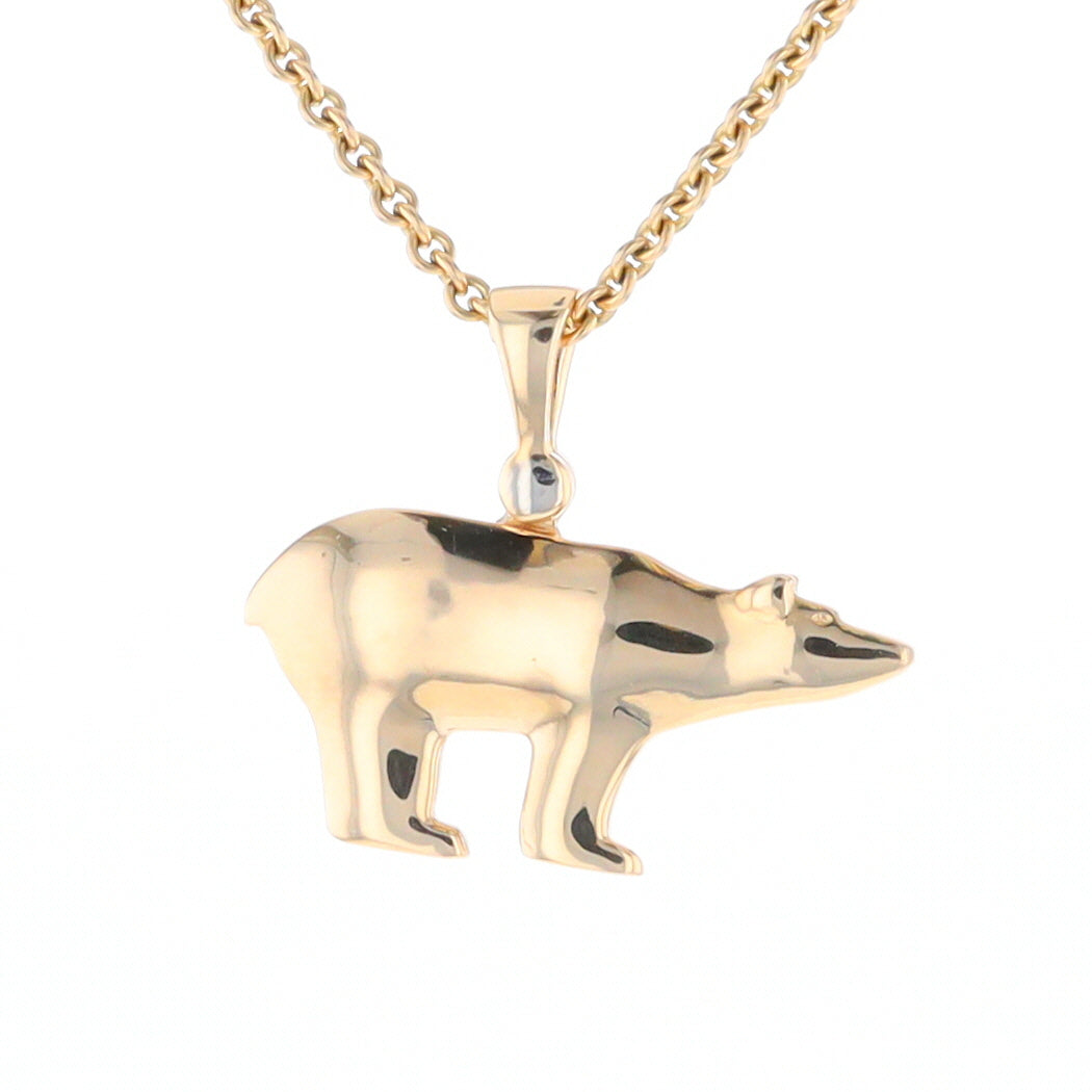 Gold Quartz Inlaid Polar Bear Pendant