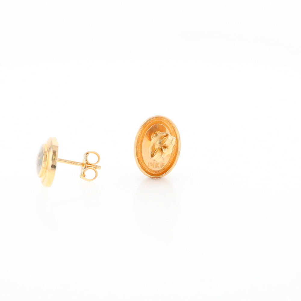 Gold Quartz Earrings Oval Inlaid Design Studs G2